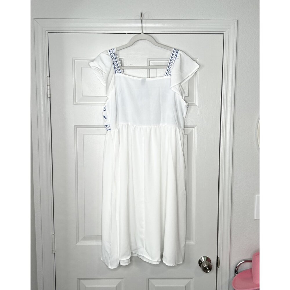 Square Neck Embroidered Dress with Ruffle Sleeves - Picture 9 of 9